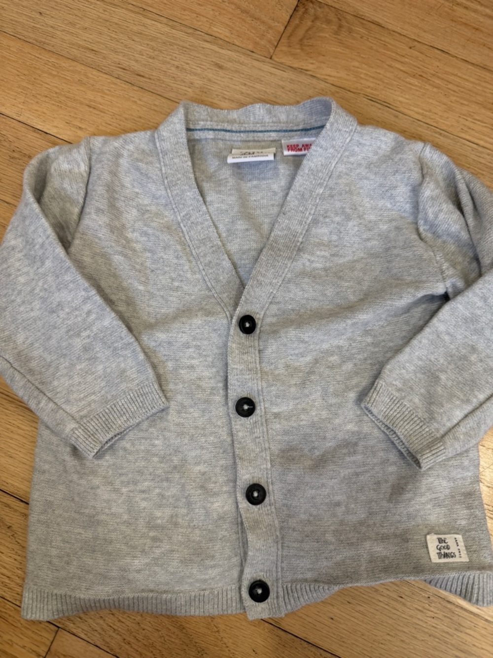 Zara Light Gray Baby Cardigan with Black Buttons